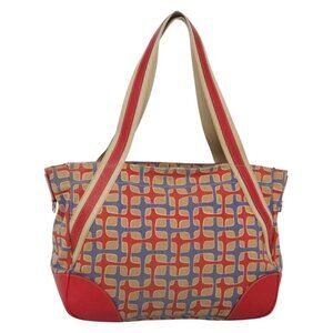 PRADA Tote Bag Canvas Leather Red Gold Auth 141096